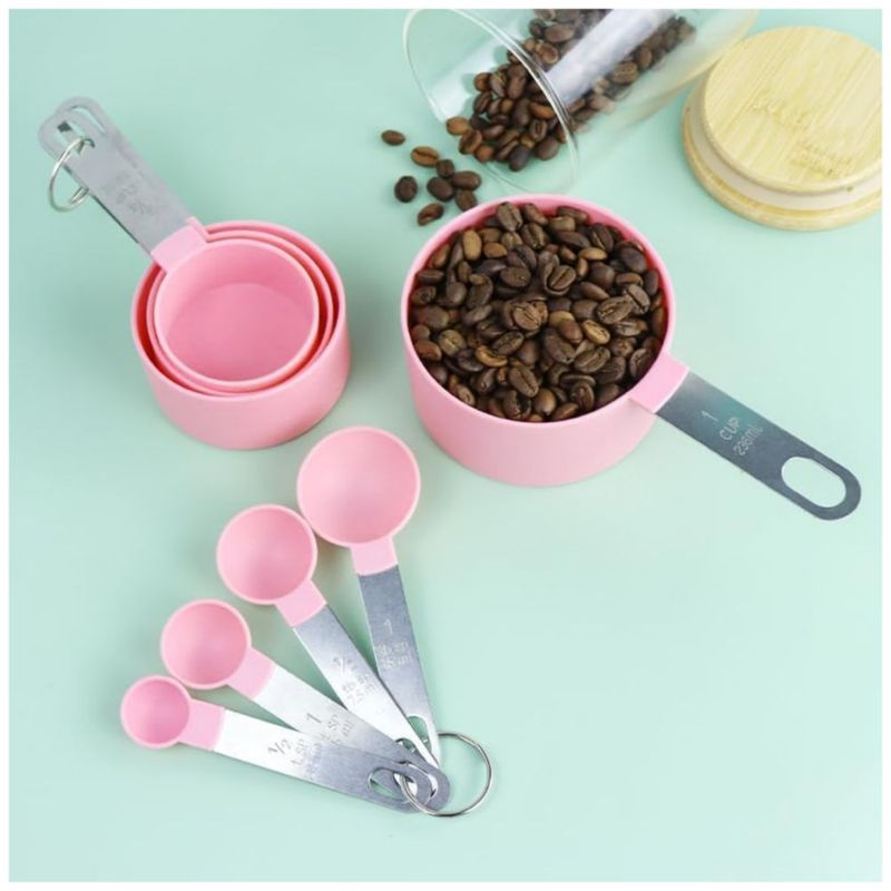 Set 15 Piezas Tazas y Cucharas Medidoras Plástico Rosa para Repostería, Color Rosa