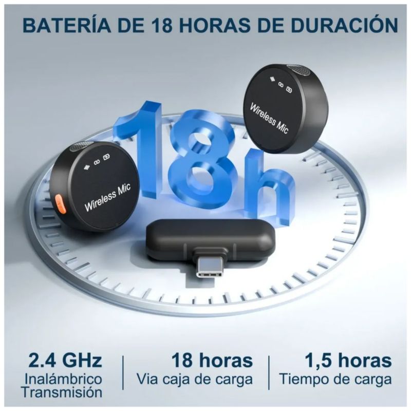 Micrófono Inalambrico Lavalier Solapa Para iPhone Android,  Color Negro