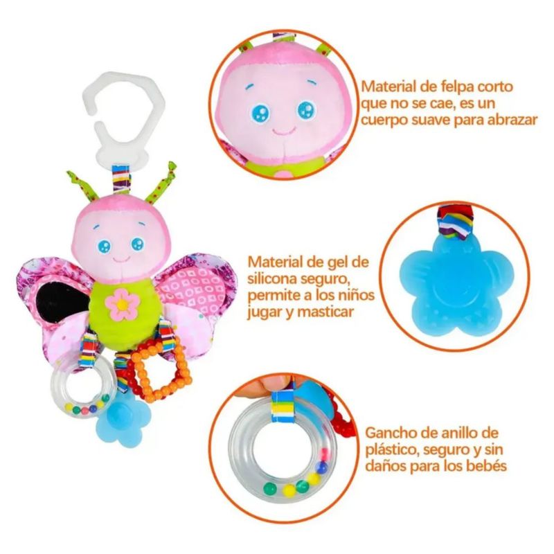 Juguete Peluche Sonaja Mordedera Texturas Estimulación Bebé, Color Rosa