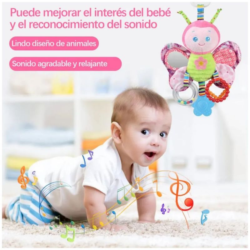 Juguete Peluche Sonaja Mordedera Texturas Estimulación Bebé, Color Rosa