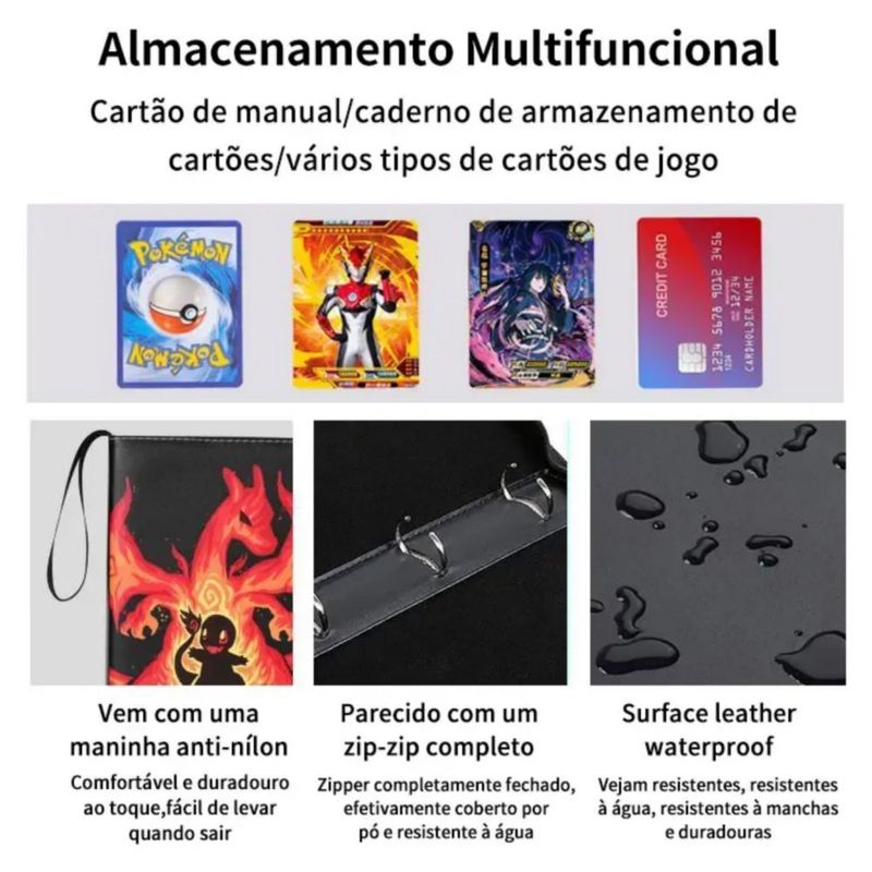 Carpeta De Tarjetas Para Pokémon, 4 Bolsas, 400álbum Tarjeta dragon  Color Negro