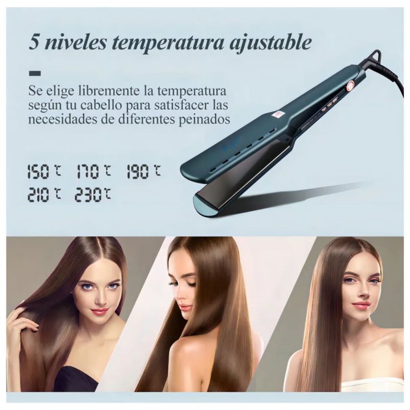 Plancha para Cabello Iónica con Placas de Titanio y 5 Temperaturas, Color Cian