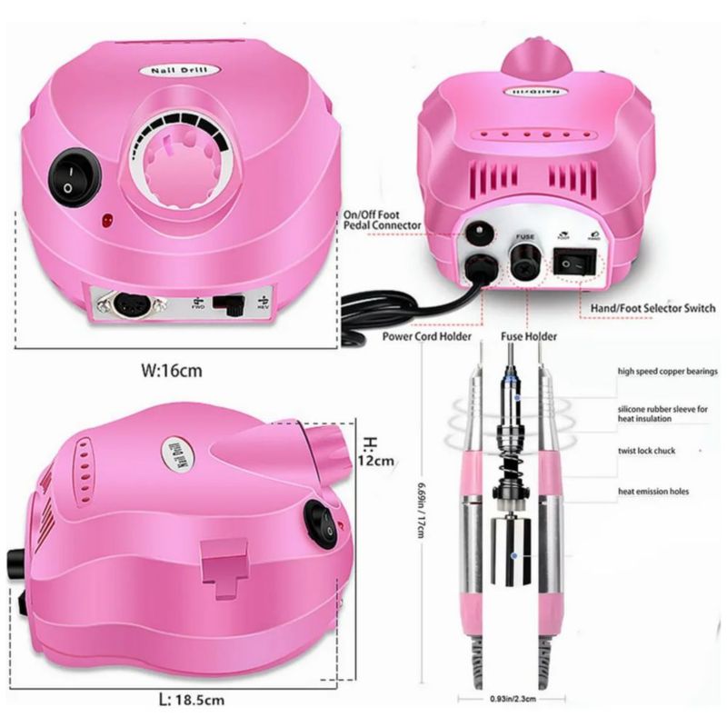 Taladro Eléctrico para Uñas Profesional, Color Rosa