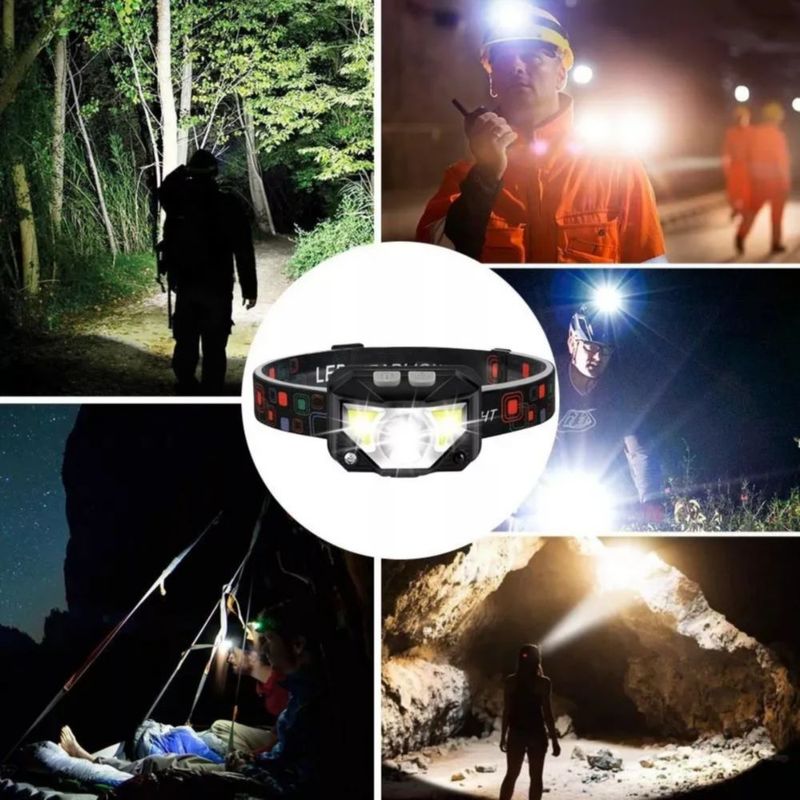 Linterna Frontal Led Usb Recargable Lámpara Para Acampar Negro