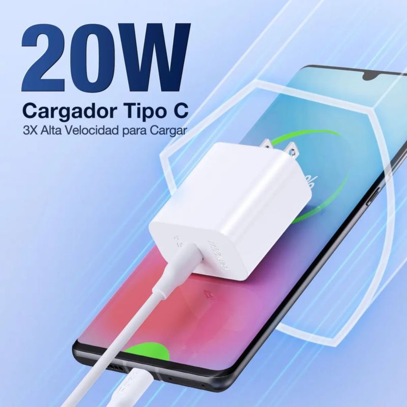 Cargador Tipo C Carga Rápida Pd 20w Con Cable C A C Blanco