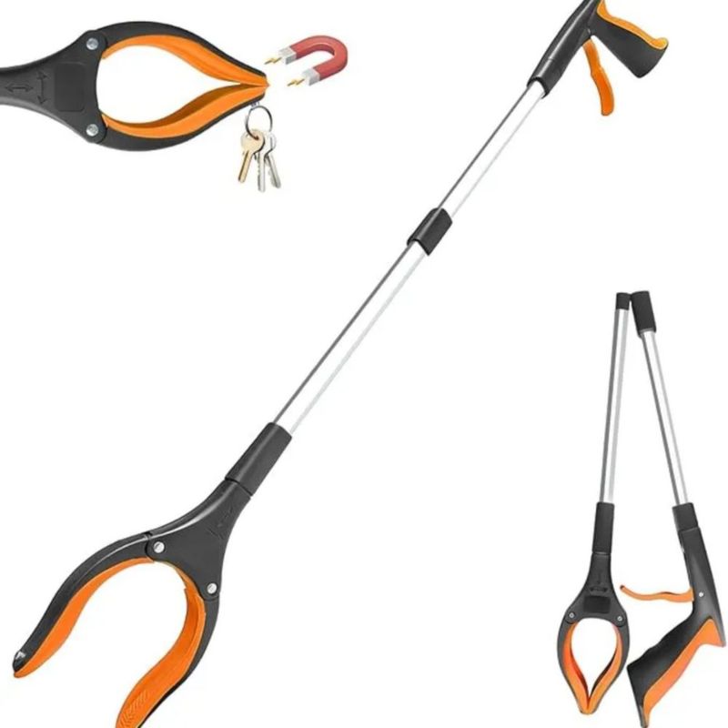 Recogedor De Basura Plegable Con Bastón Plata con Naranja