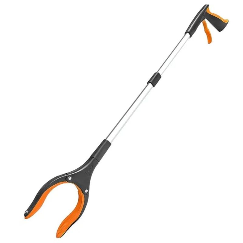 Recogedor De Basura Plegable Con Bastón Plata con Naranja