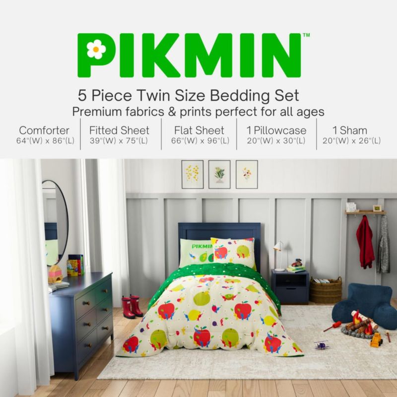 Juego de ropa de cama Franco Twin Pikmin – Cobija reversible de 5 piezas