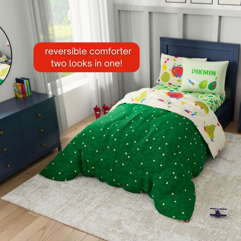 Juego de ropa de cama Franco Twin Pikmin – Cobija reversible de 5 piezas