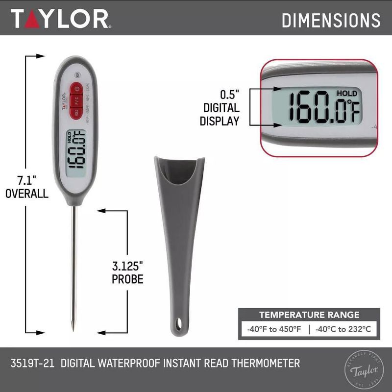 Termómetro Taylor Gris Impermeable de Lectura Instantánea