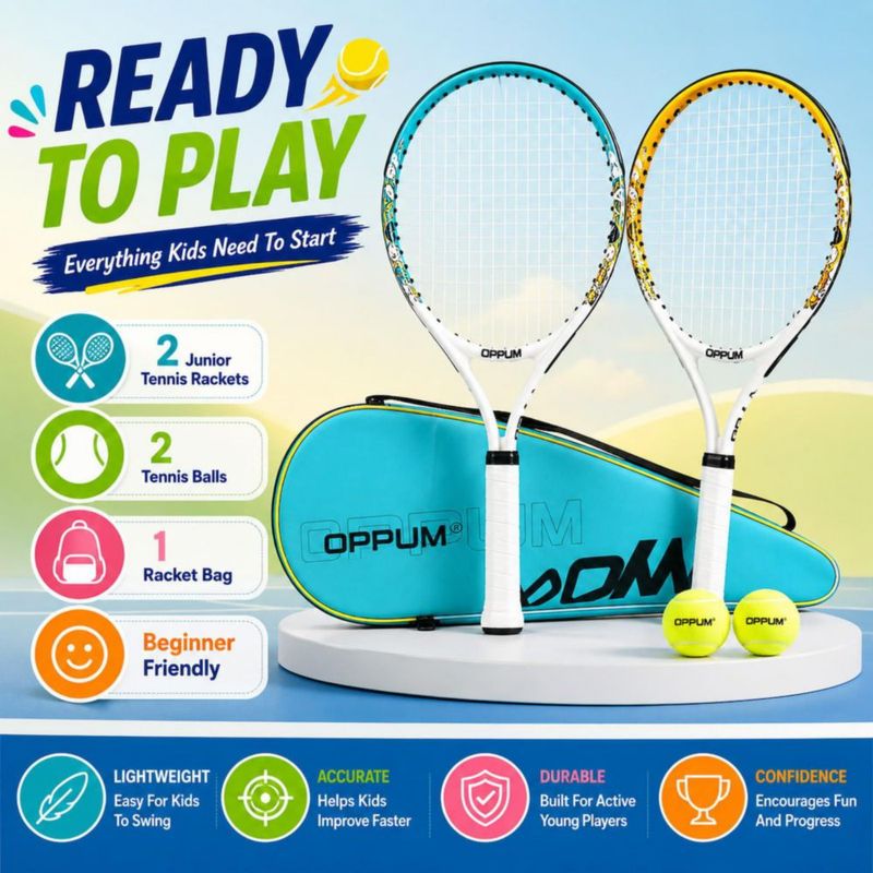 Set de Raquetas de Tenis OPPUM 2 Unidades 53 cm con Bolsa de Hombro y Pelotas