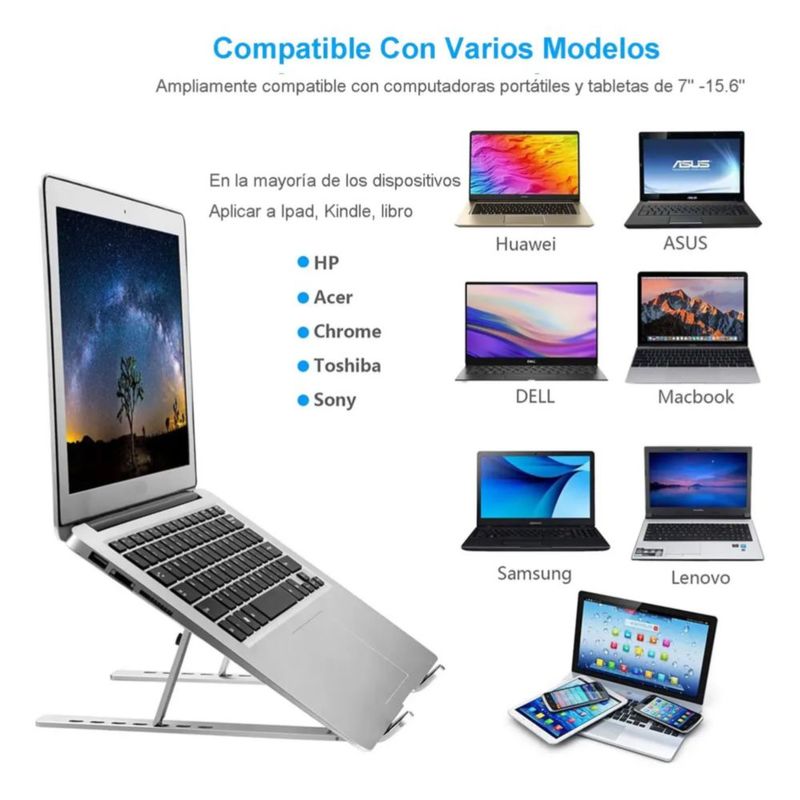 Base Soporte Laptop Aluminio,plegable,portátil Y Ajustable Plateado
