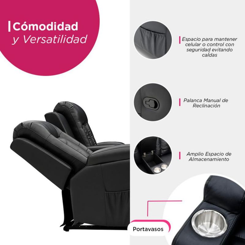 SILLON REPOSET BAYONA NEGRO, RECLINABLE, CONSOLA CENTRAL,PORTAVASOS