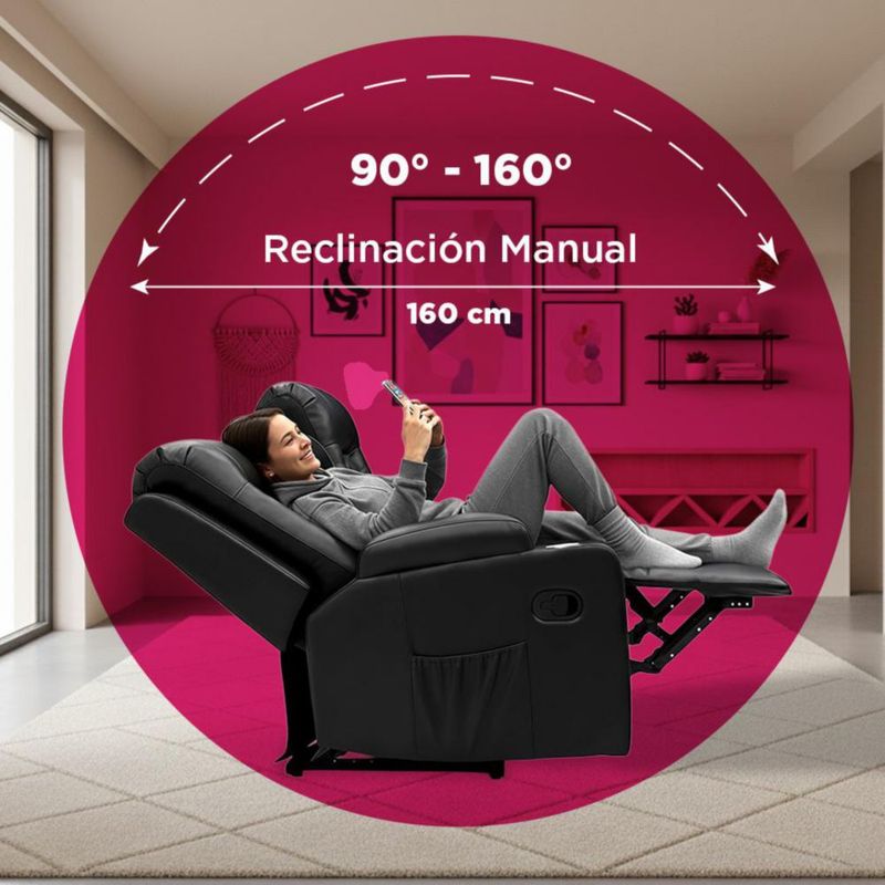 SILLON REPOSET BAYONA NEGRO, RECLINABLE, CONSOLA CENTRAL,PORTAVASOS