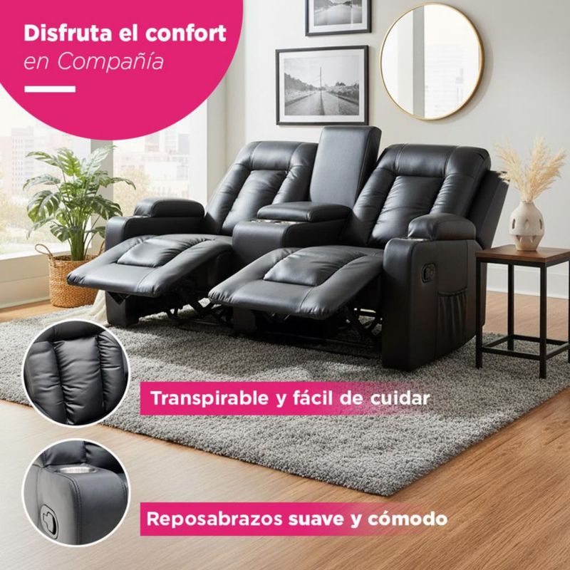 SILLON REPOSET BAYONA NEGRO, RECLINABLE, CONSOLA CENTRAL,PORTAVASOS