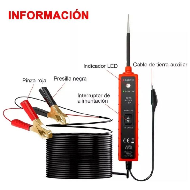 Comprobador De Circuitos Automotrices Em285 Rojo con Negro