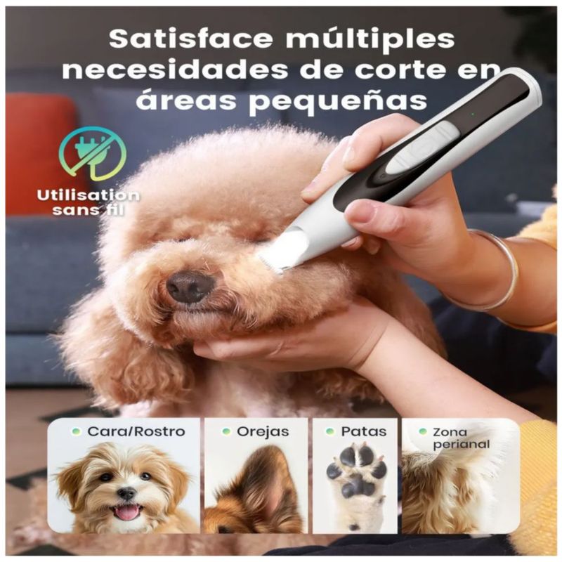 Cortadora de Pelo Inalámbrica para Patas de Mascotas, Color Negro/Blanco