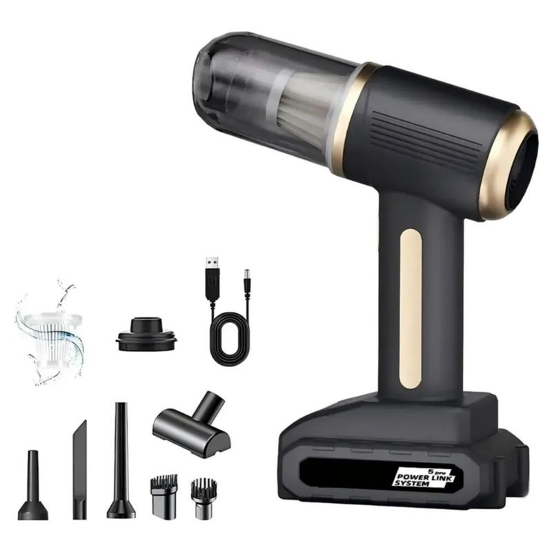 Aspiradora De Mano Portátil Inalambrica Para Auto Y Hogar, Color Negro y Dorada