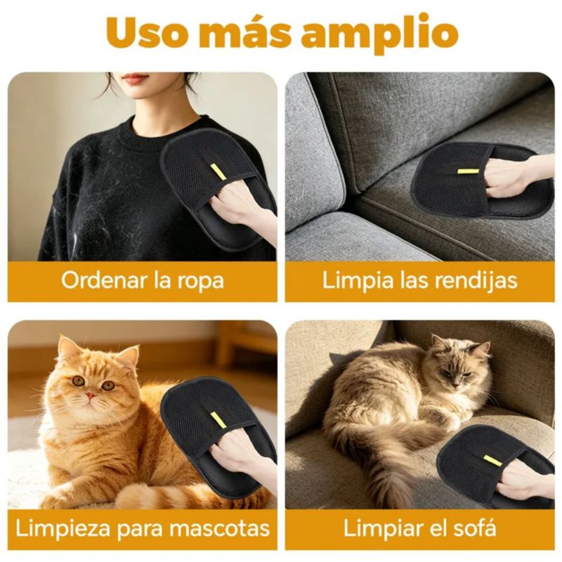2pz Guante Cepillo Quita Pelo Removedor Pelusa, Color Negro