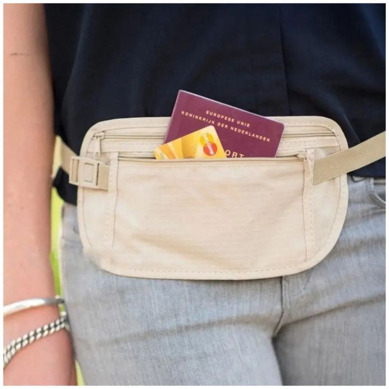 2Pzs Grande Cangurera Antirrobo Oculta Regulable Hombre Mujer, Color Negro y Beige