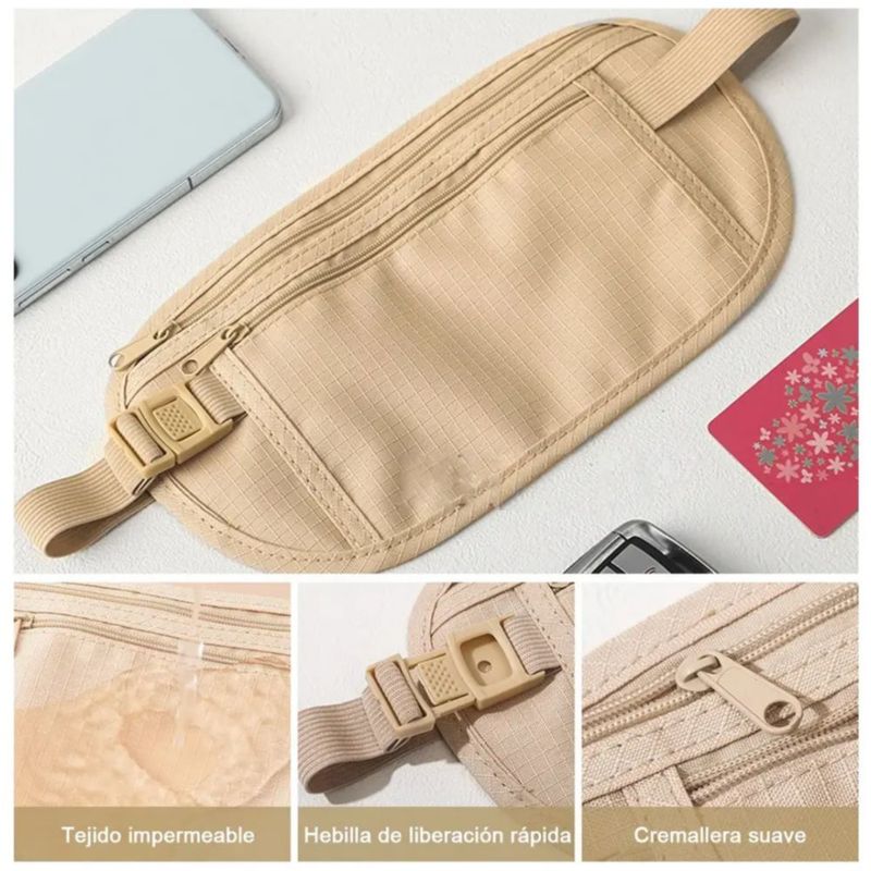 2Pzs Grande Cangurera Antirrobo Oculta Regulable Hombre Mujer, Color Negro y Beige