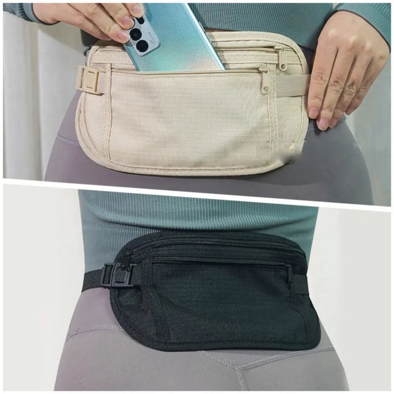 2Pzs Grande Cangurera Antirrobo Oculta Regulable Hombre Mujer, Color Negro y Beige