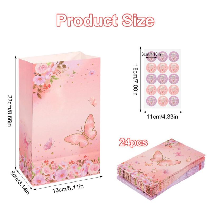 Bolsas de Regalo Nukssi 24 piezas 22x13x8 cm Mariposa Rosa