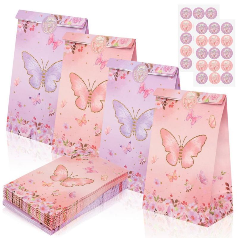 Bolsas de Regalo Nukssi 24 piezas 22x13x8 cm Mariposa Rosa