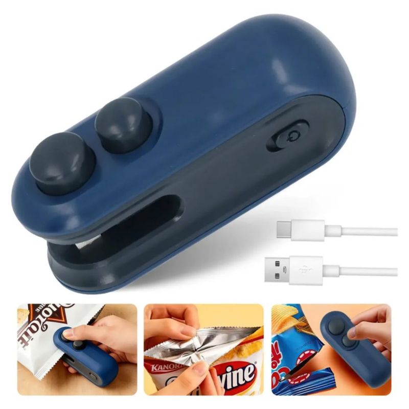 Máquina Para Sellar Mini Sellador De Bolsas Para Alimentos, Color Azul Marino