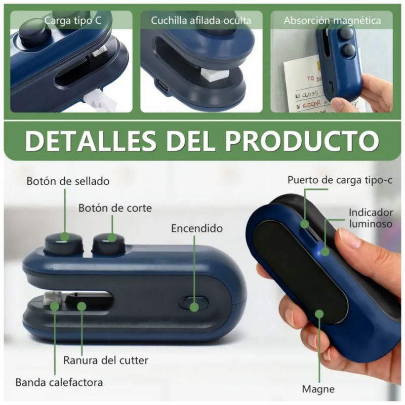 Máquina Para Sellar Mini Sellador De Bolsas Para Alimentos, Color Azul Marino