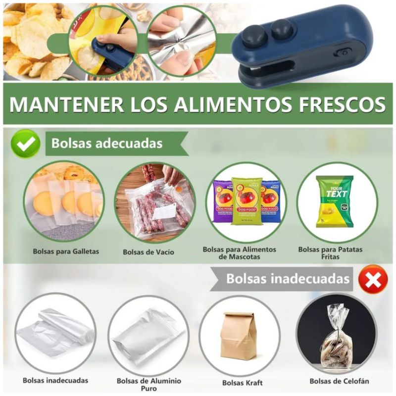 Máquina Para Sellar Mini Sellador De Bolsas Para Alimentos, Color Azul Marino