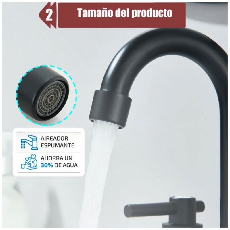 Grifería de Baño Negra Mate de Doble Comando para Lavabo, Color Negro