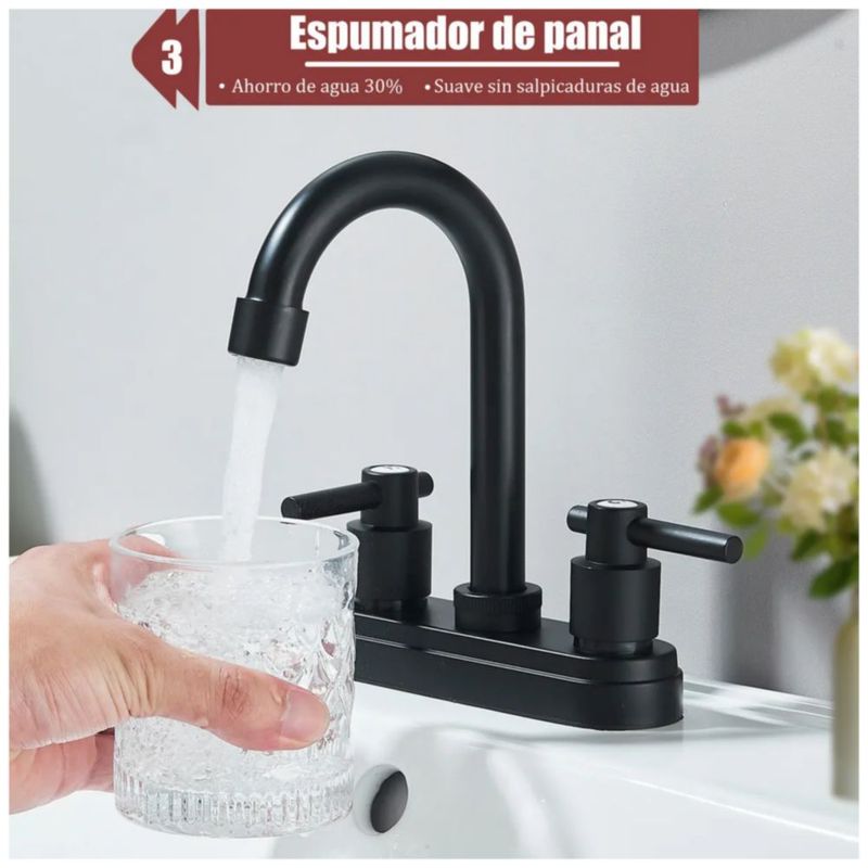 Grifería de Baño Negra Mate de Doble Comando para Lavabo, Color Negro