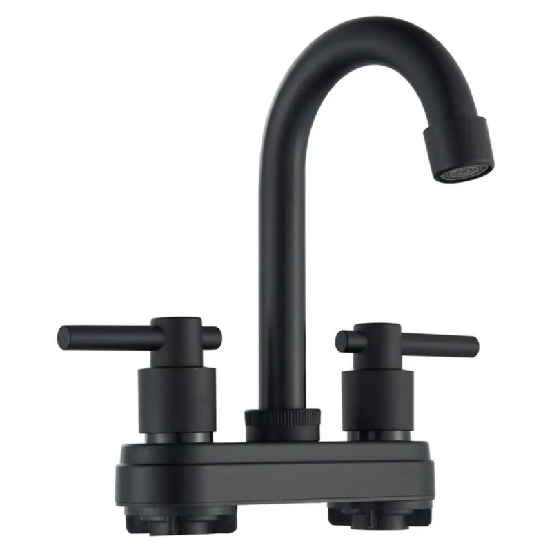 Grifería de Baño Negra Mate de Doble Comando para Lavabo, Color Negro