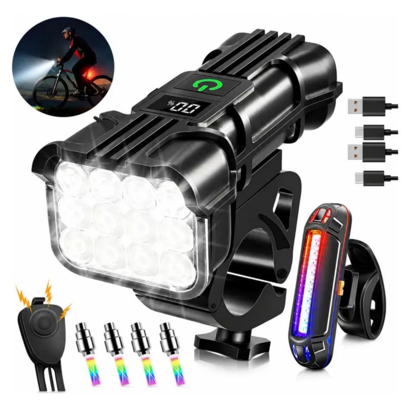Pack de Luces LED para Bicicleta, Delanteras y Traseras Recargables, Color Negro
