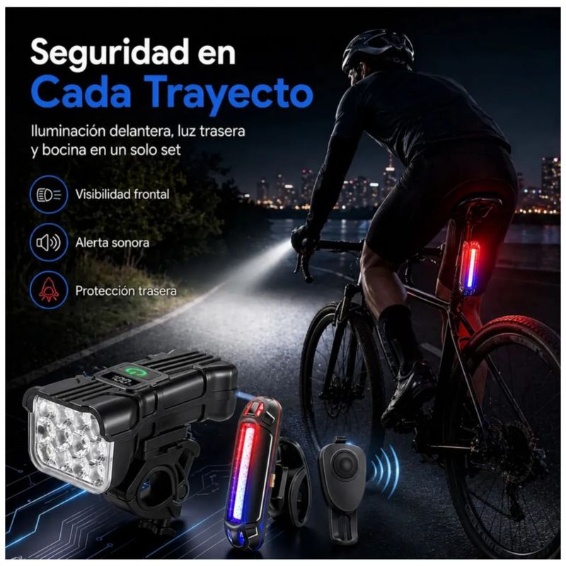 Pack de Luces LED para Bicicleta, Delanteras y Traseras Recargables, Color Negro