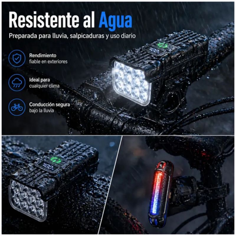 Pack de Luces LED para Bicicleta, Delanteras y Traseras Recargables, Color Negro