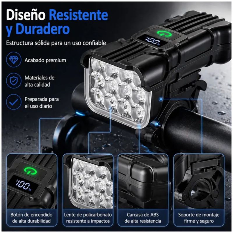 Pack de Luces LED para Bicicleta, Delanteras y Traseras Recargables, Color Negro