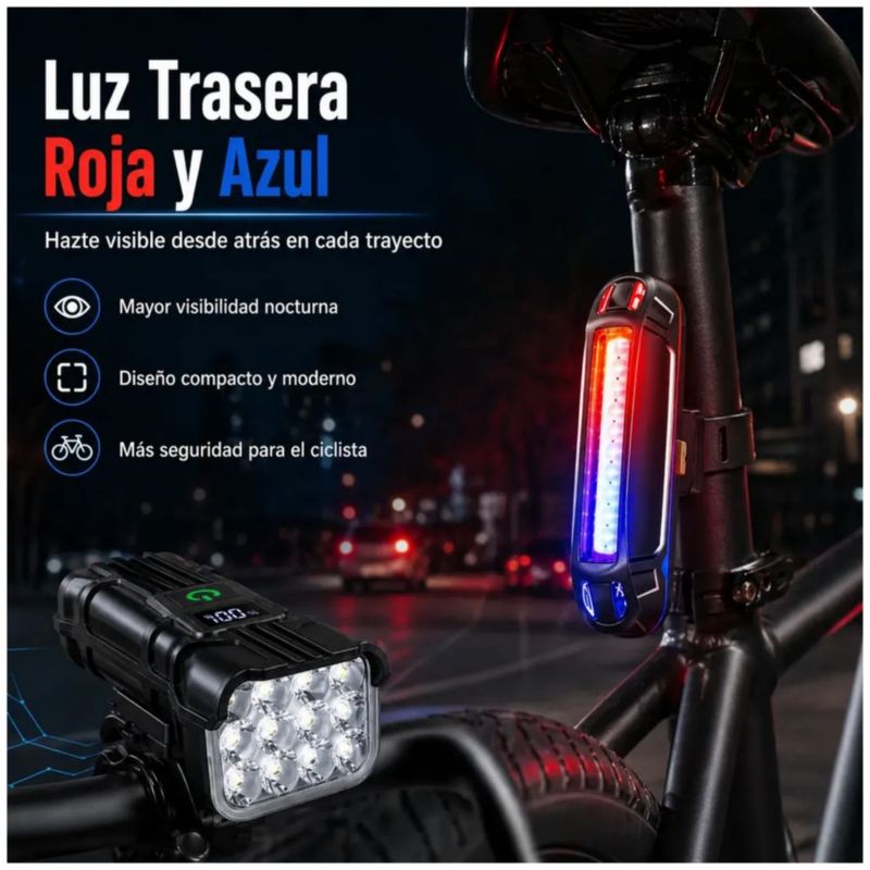 Pack de Luces LED para Bicicleta, Delanteras y Traseras Recargables, Color Negro