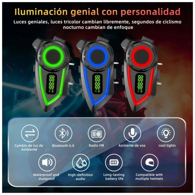Intercomunicador Para Casco Motocicleta Audifonos Bluetooth, Color Negro/Verde