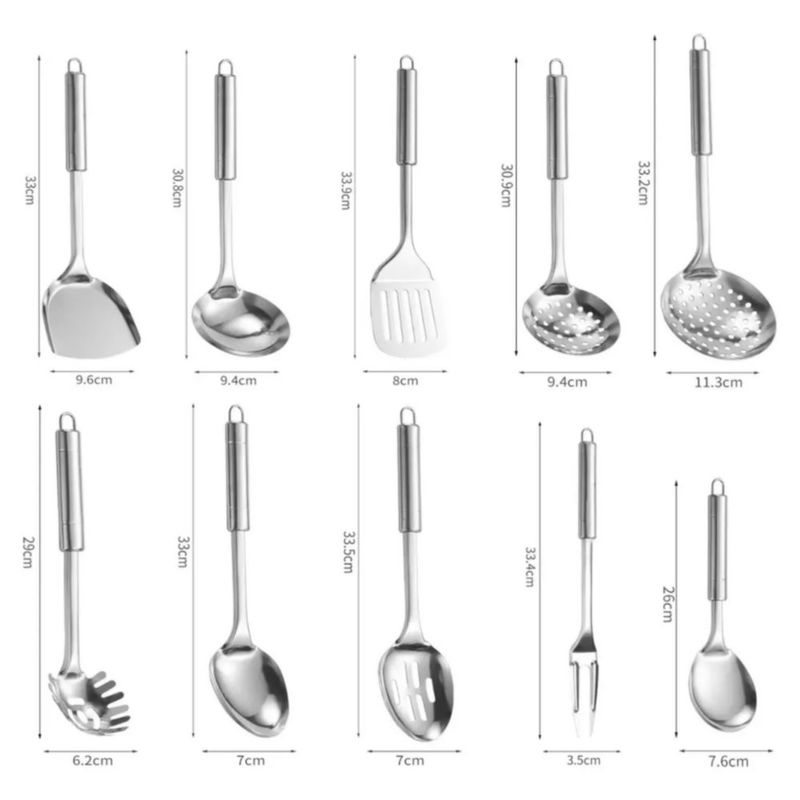 Utensilios Cocina Acero Inoxidable 10 Piezas Duradero, Color Plata