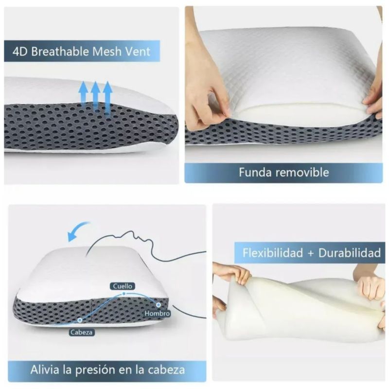 Almohada Cervical Ortopédica De Algodón Blanco Con Gel Suave, Color Blanco
