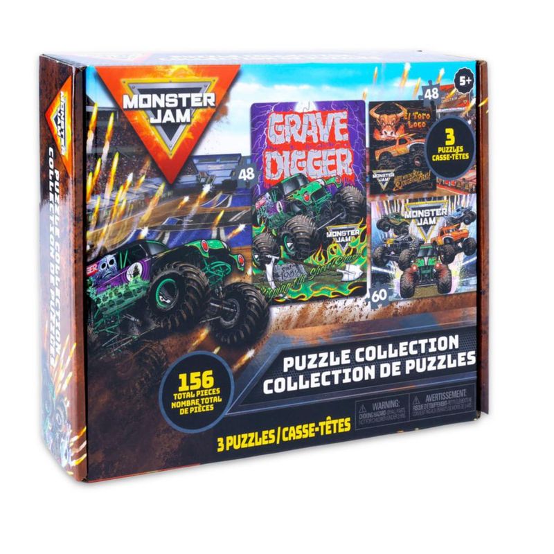 Set de 3 Rompecabezas Monster Jam + Pegatinas y Colgador