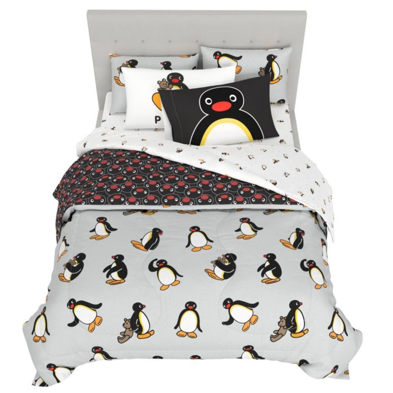Juego de ropa de cama Franco tamaño completo 7 piezas con edredón reversible Pingu para niños