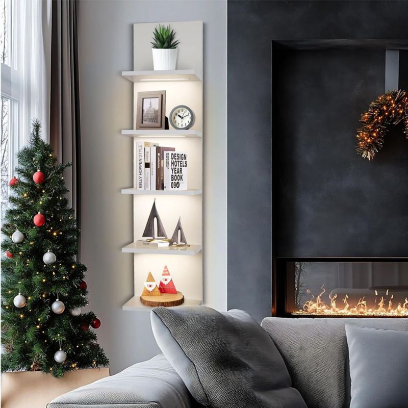 Estantería de pared AskTag de 5 niveles blanca con iluminación LED - Nueva
