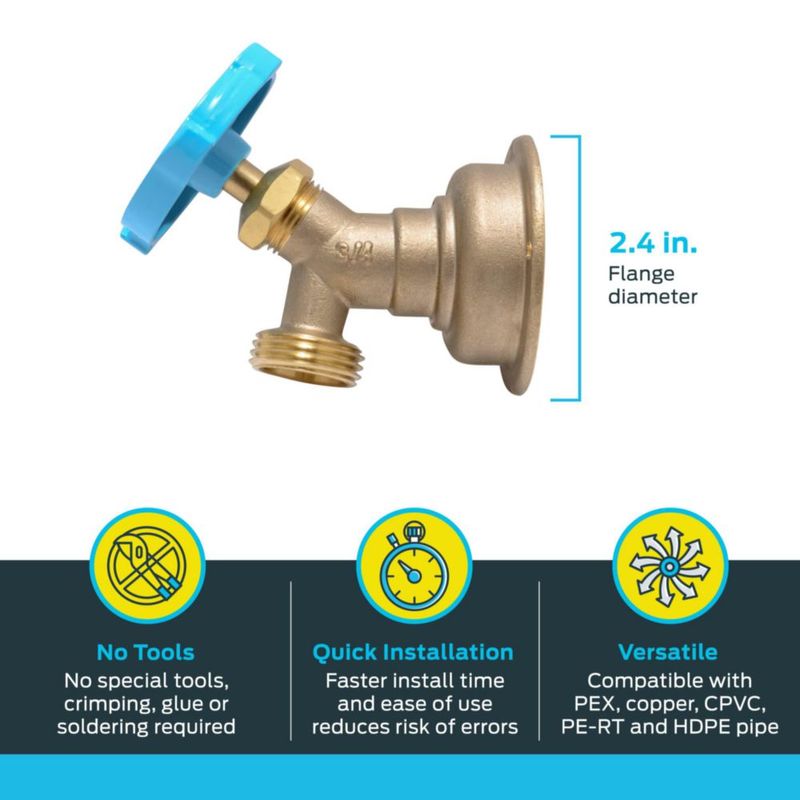 Llave para manguera SharkBite de latón en ángulo de 90 grados 3/4 x 3/4 pulgadas MHT