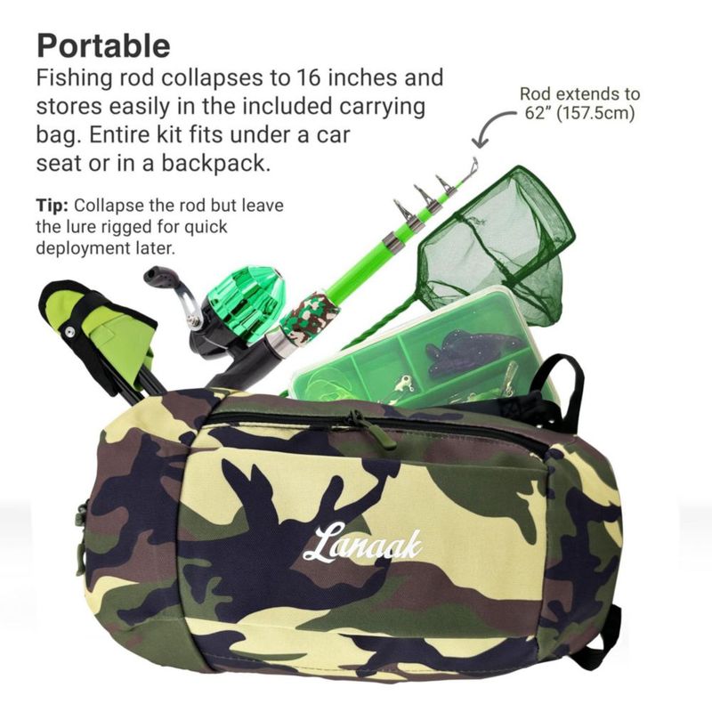 Kit de Caña de Pescar Lanaak 100 cm Camuflaje Verde
