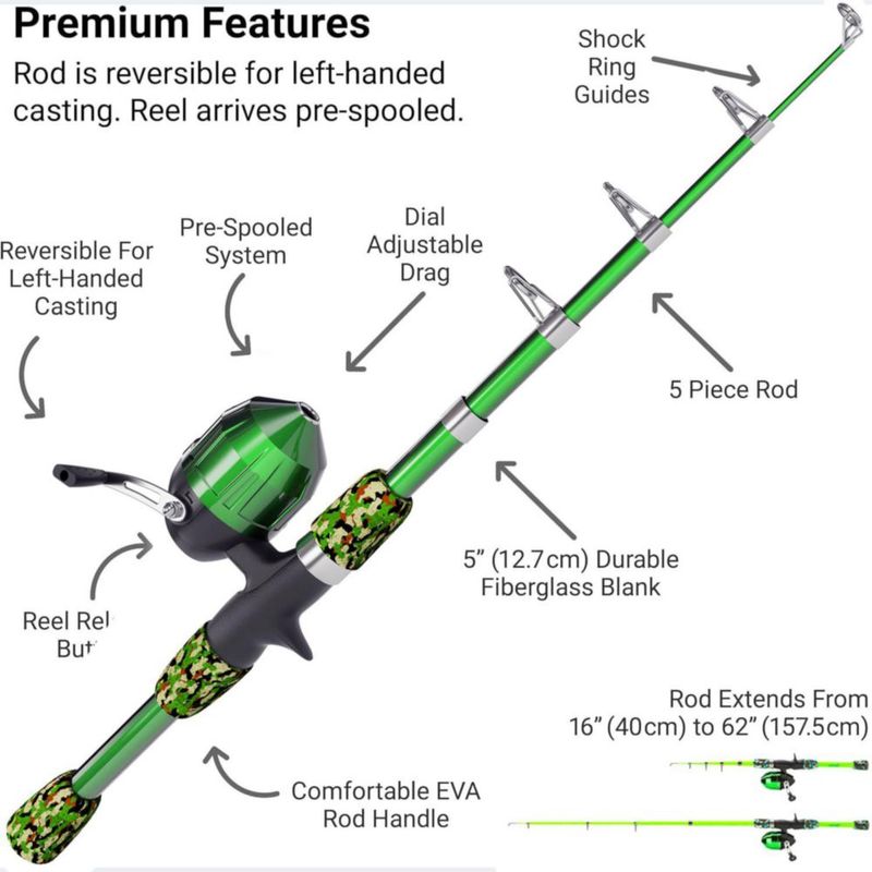 Kit de Caña de Pescar Lanaak 100 cm Camuflaje Verde