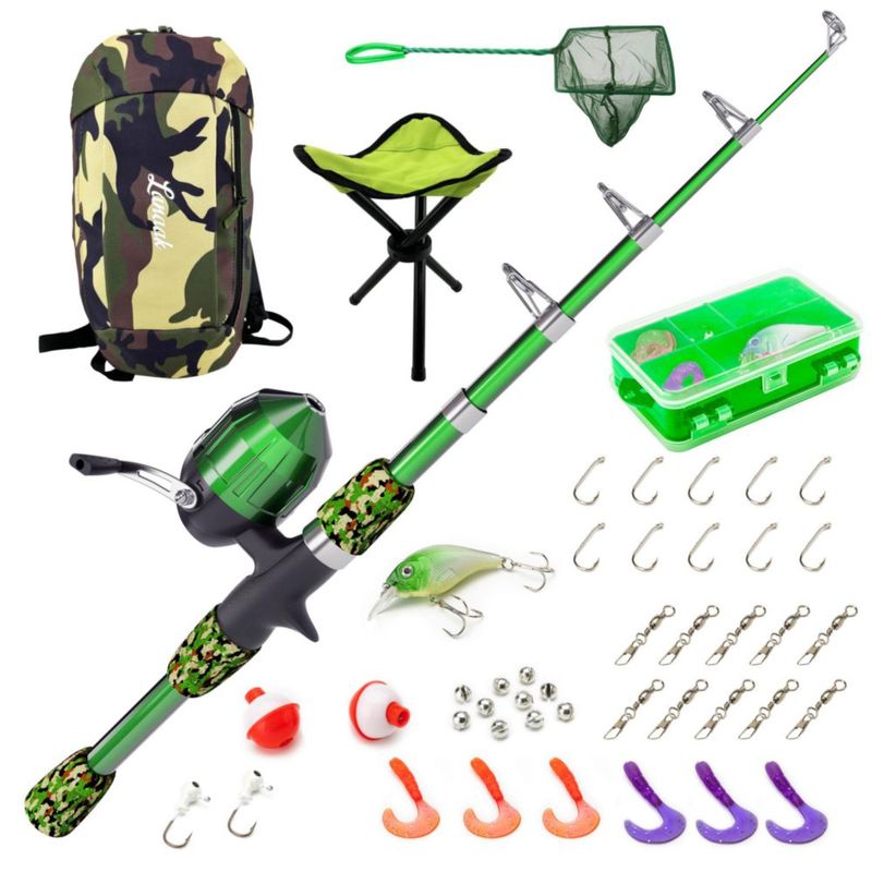 Kit de Caña de Pescar Lanaak 100 cm Camuflaje Verde