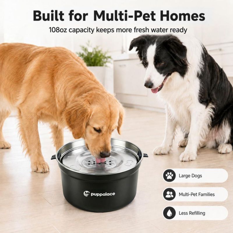 Cuenco para perros Puppalace 32 L acero inoxidable negro